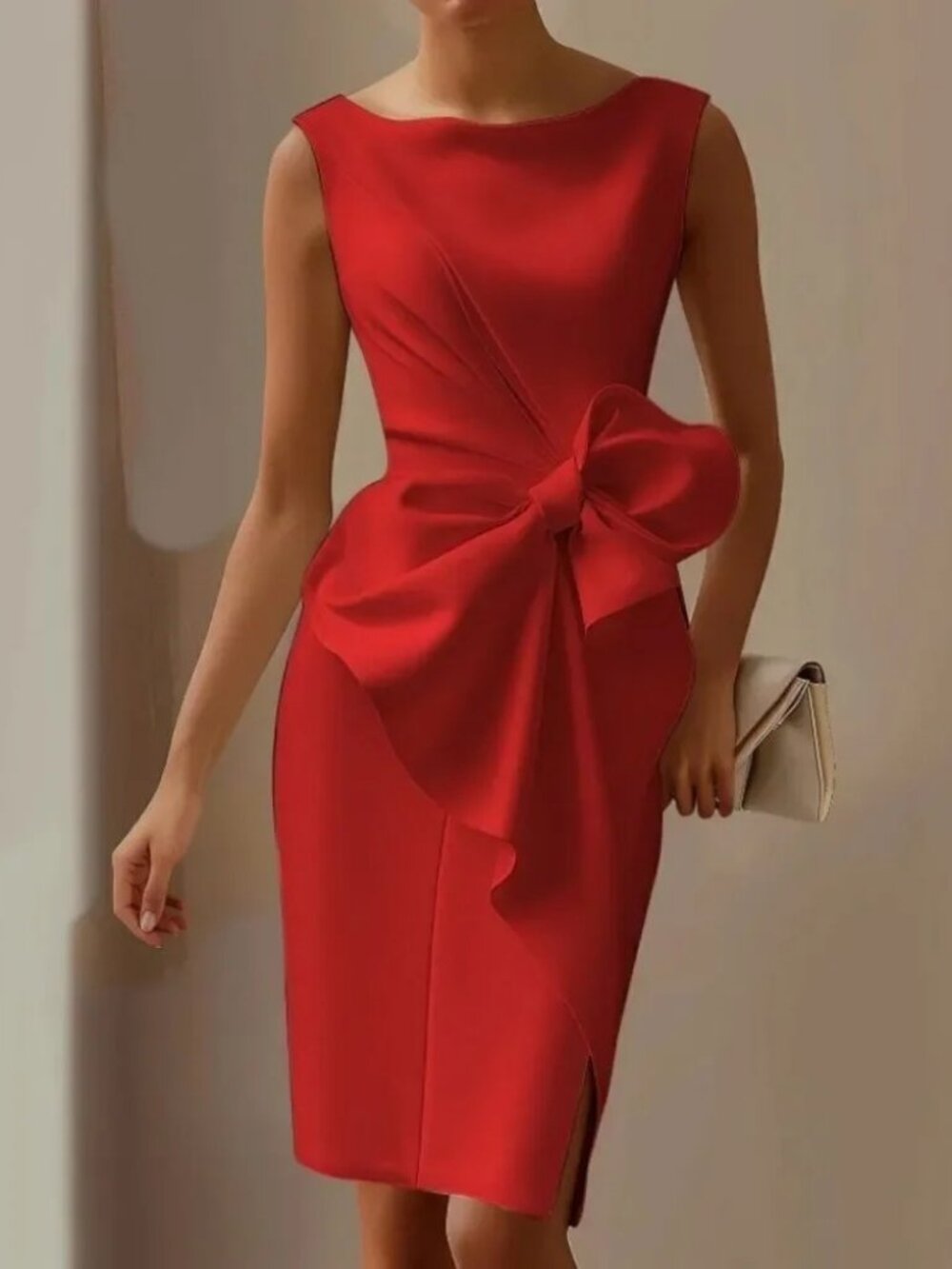 Fehaute Red Bow Ruffle Cocktail Dress Size 2